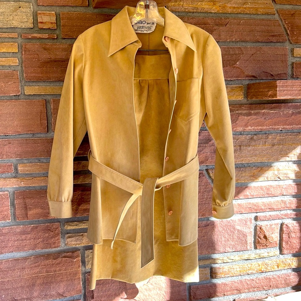 Suede belted jacket and skirt
